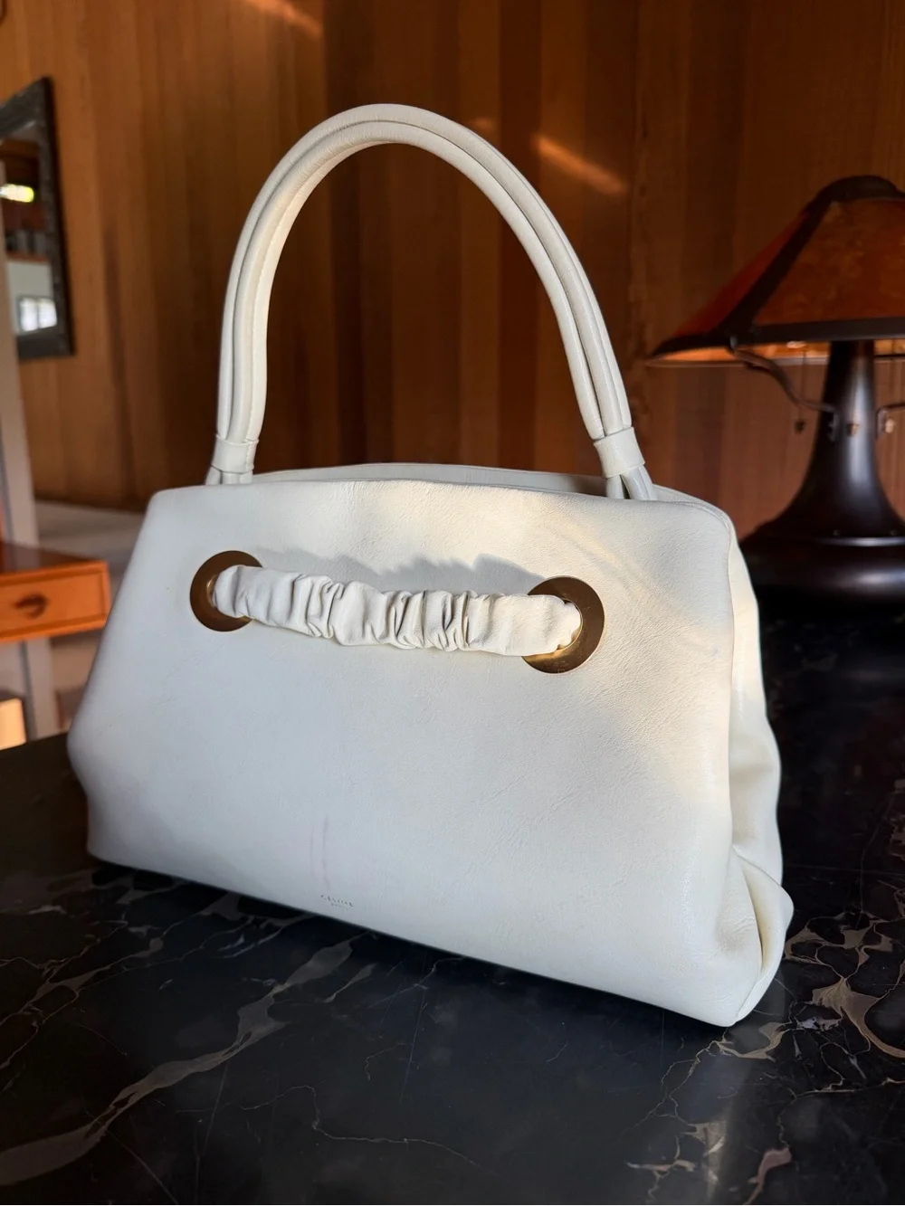 Céline Eyelet Bag Runway 2018 White Leather Top-Handle Bag Phoebe Philo Celine